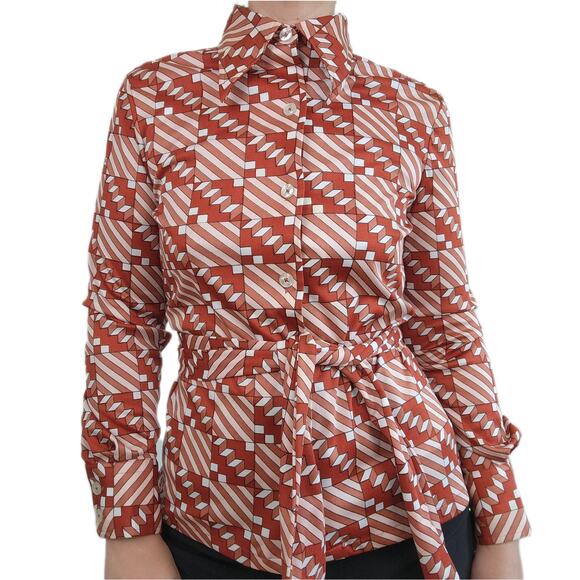 70s Dagger Collar Patterned Print Button Up Shirt Medium - Picture 1 of 11